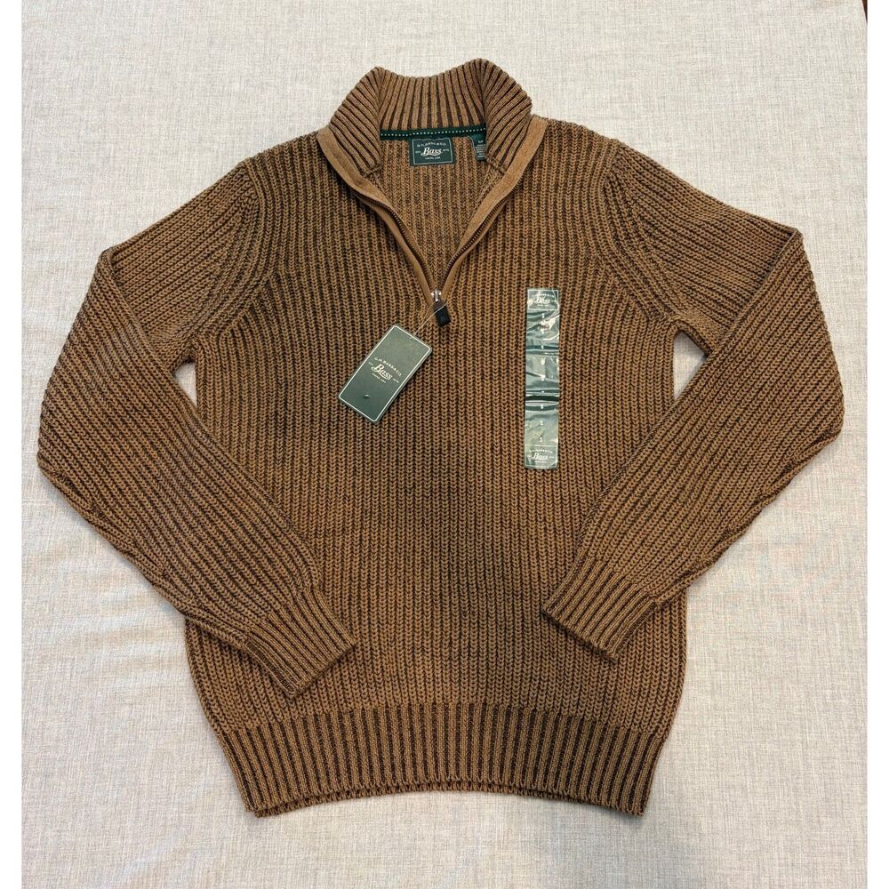 G.H. Bass & Co. Knit Quarter Zip Pullover Sweater Brown NWT